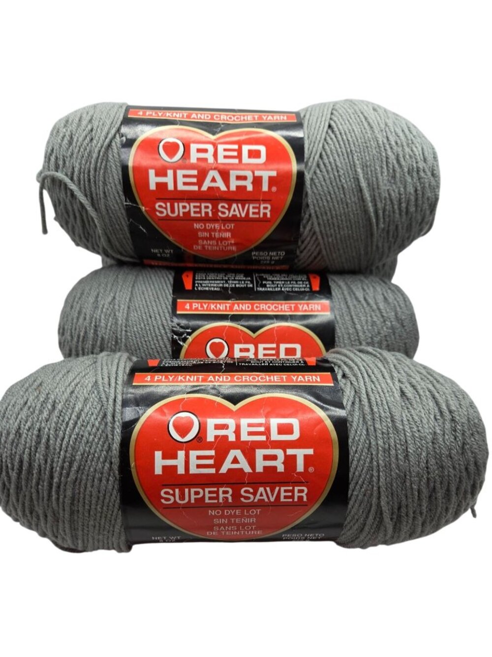 Vtg Red Heart Super Saver Yarn 8oz Skeins In 340 Grey 100% Acrylic Made In USA